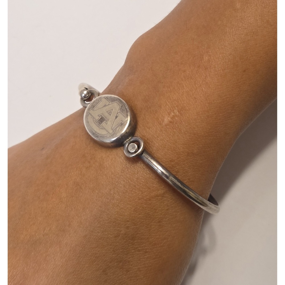 Sterling Silver Auburn University AU Hook Bangle Bracelet 925 7"